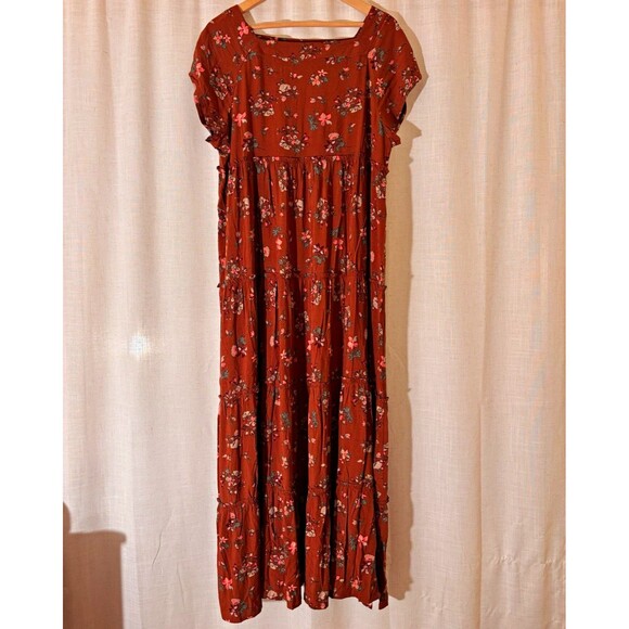 NATURAL LIFE Dresses & Skirts - Natural Life Prairie CottagecoreBrown Floral Rayon Maxi Dress Ren Faire, L